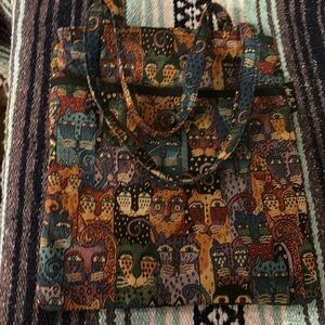 Vintage Laurel Burch cat print shoulder bag.